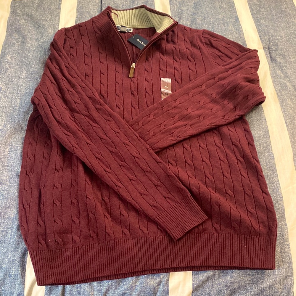 Maroon CableKnit 3/4 Zip Sweater--NWT